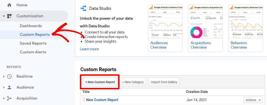 Ajouter un rapport personnalisé dans Google Analytics