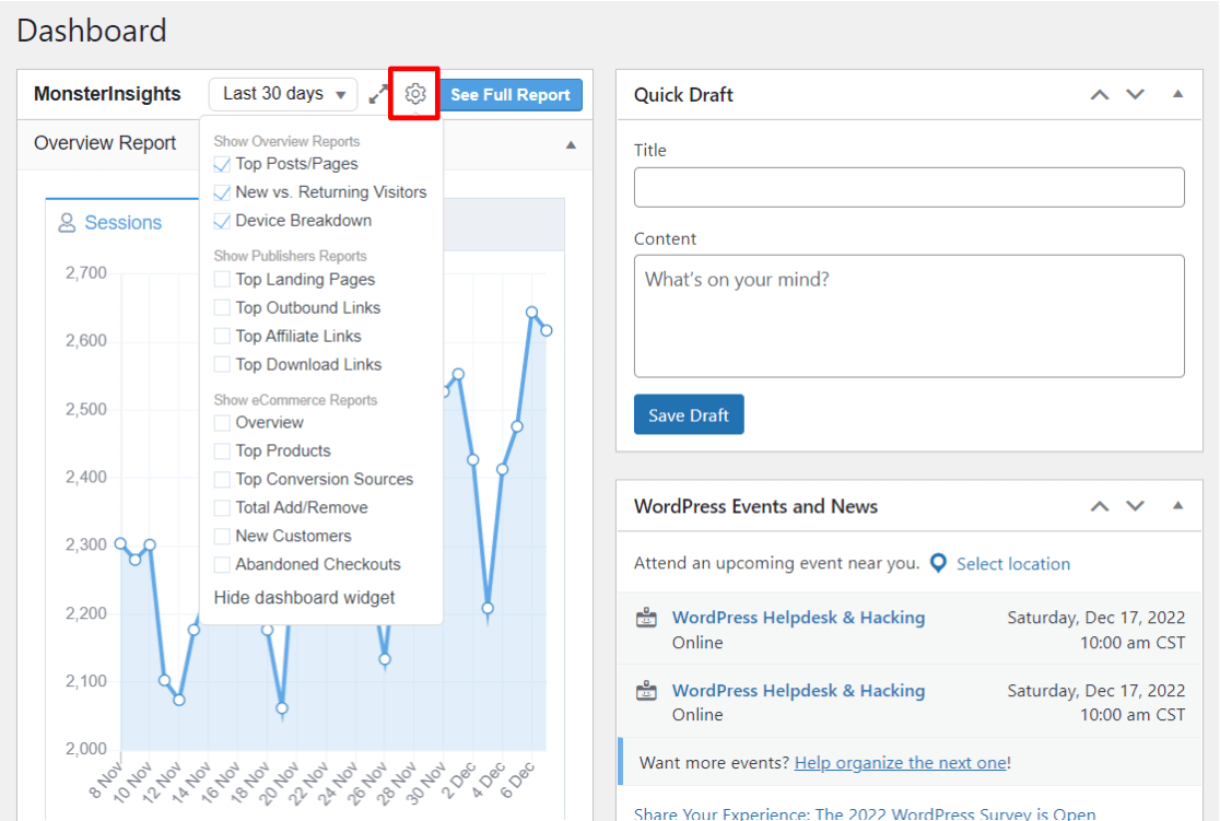 Customize the MonsterInsights Google Analytics Dashboard Widget