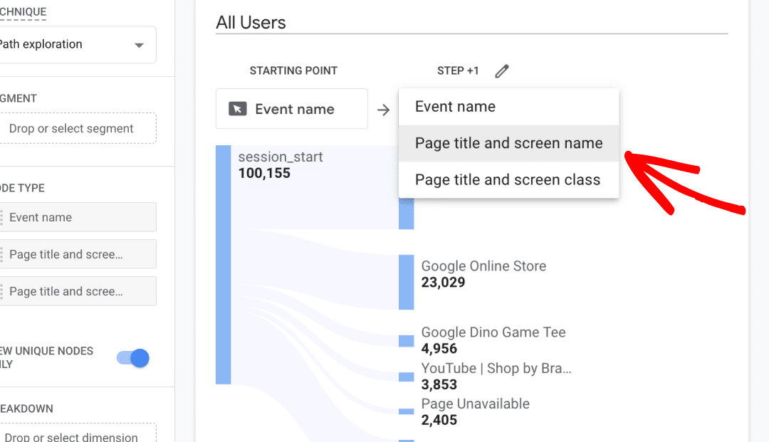 GA4 path exploration report - Google Analytics user flow