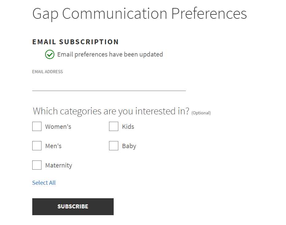 Gap subscriber preferences