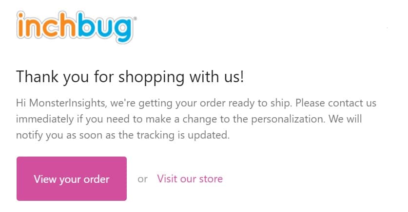 Inchbug labels order confirmation