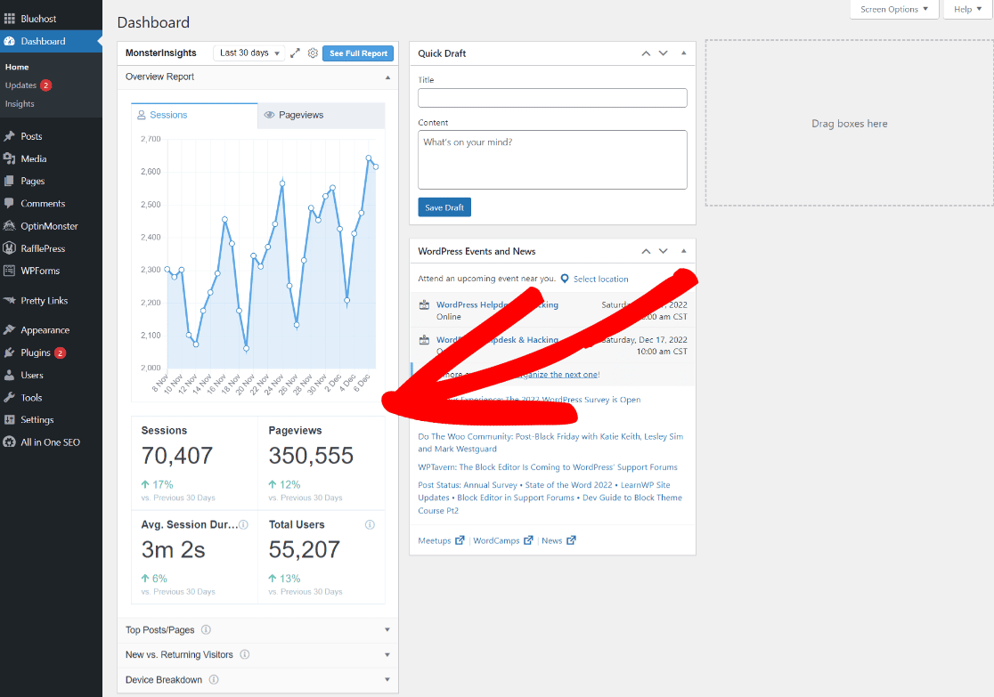 MonsterInsights Google Analytics Dashboard Widget