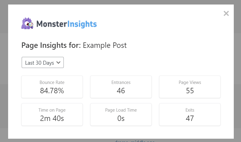 Page insights popup