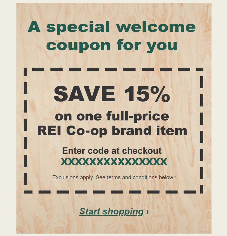 REI welcome coupon