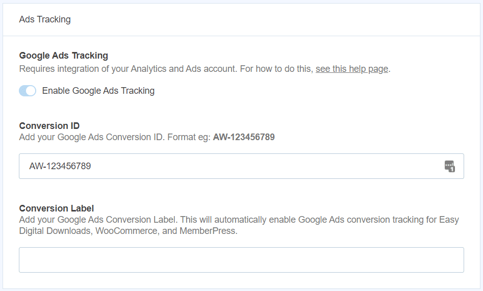 Google Ads Tracking in WordPress