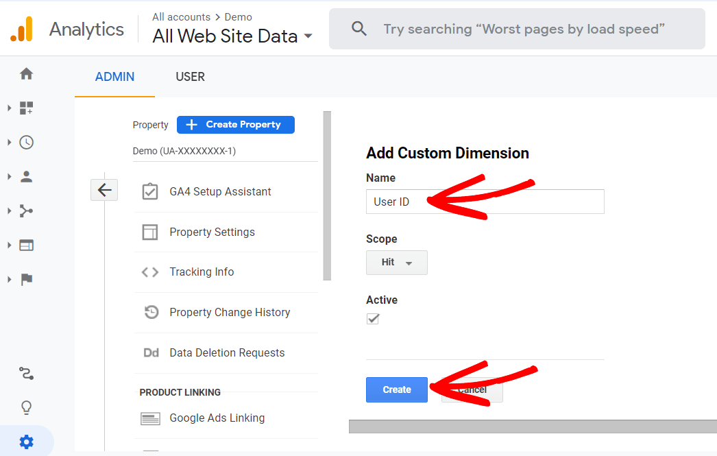 Create the User ID custom dimension in Google Analytics