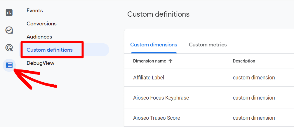 Custom Definitions GA4