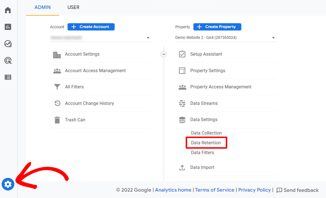 GA4 data retention settings