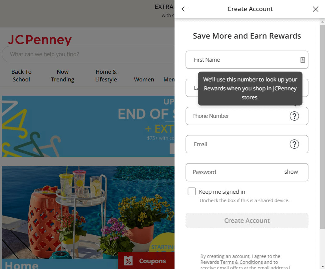 JCPenney signup example
