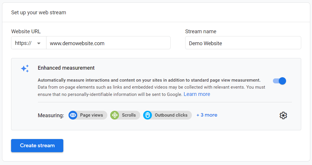 GA4 web stream setup