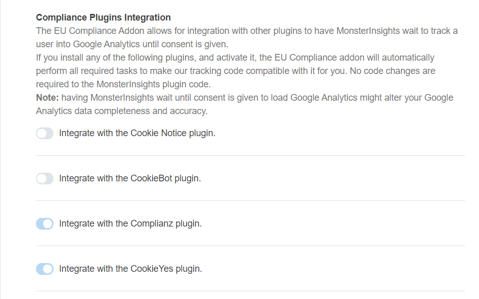 MonsterInsights Compliance Plugins Integration Options
