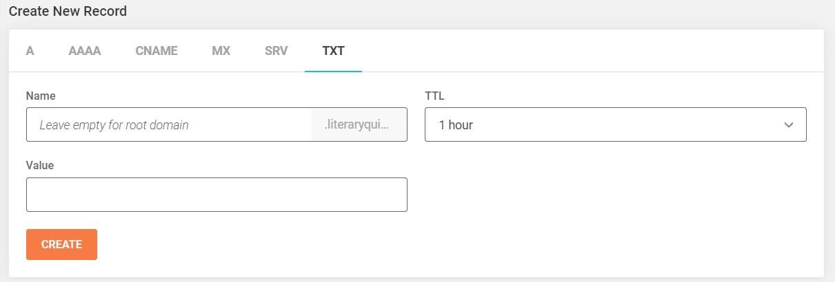 Créer un nouvel enregistrement TXT