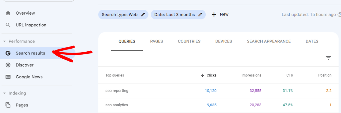 Search Console - queries report - SEO analytics and reporting