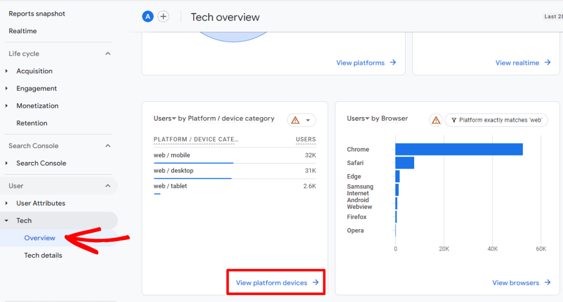 View platform devices in Google Analytics 4 - SEO analytics and reporting