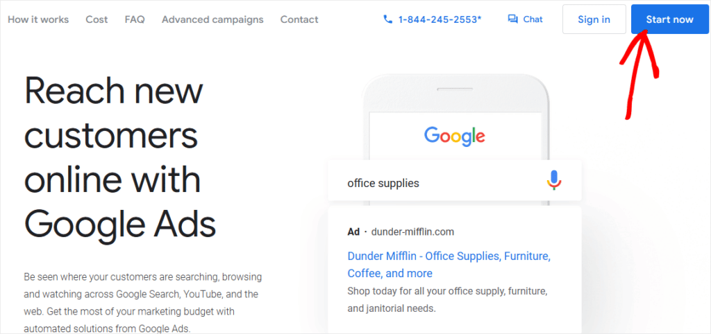 Google Ads Sign Up Start