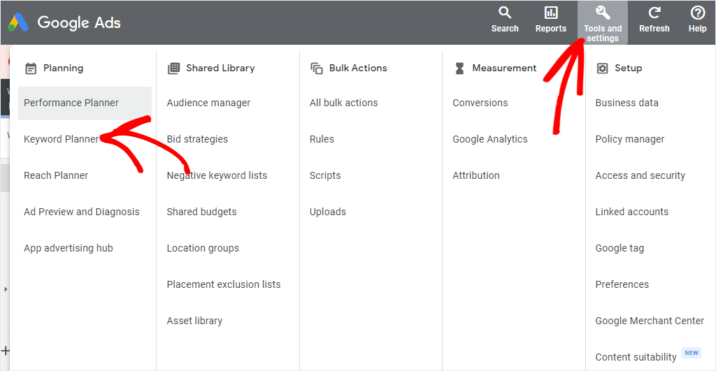 research keywords planner