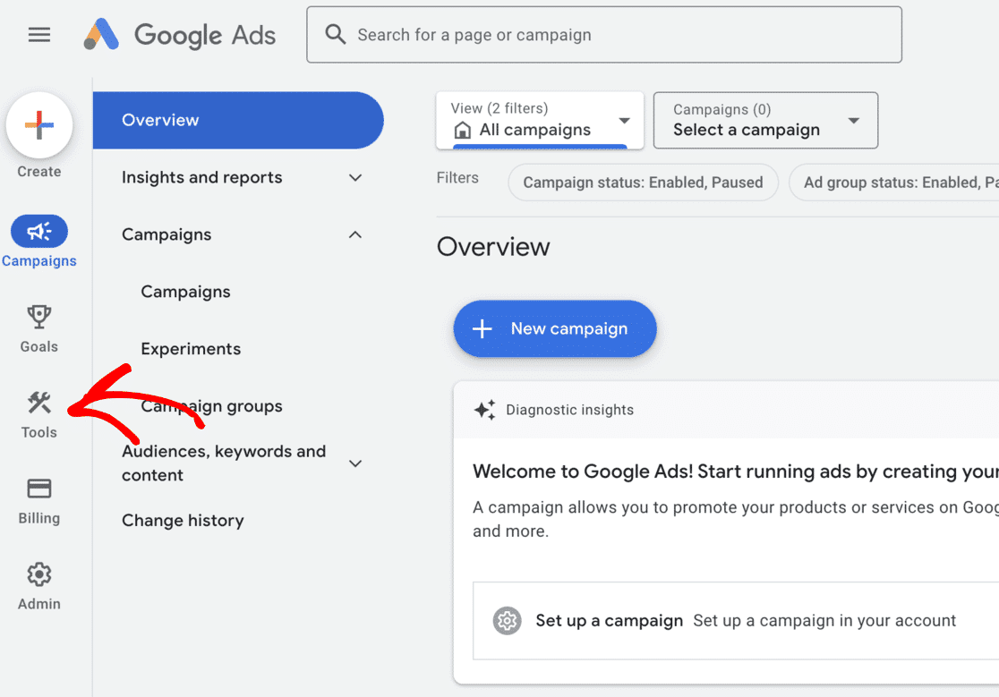 Google Ads Tools Menu