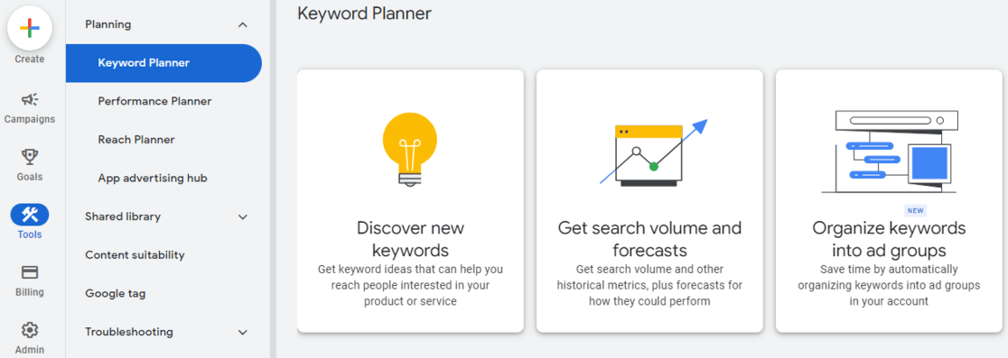 Google Keyword Planner home - how to use Google Keyword Planner