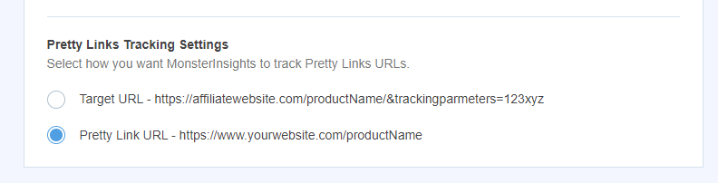 Pretty Links tracking options in MonsterInsights - affiliate link tracking