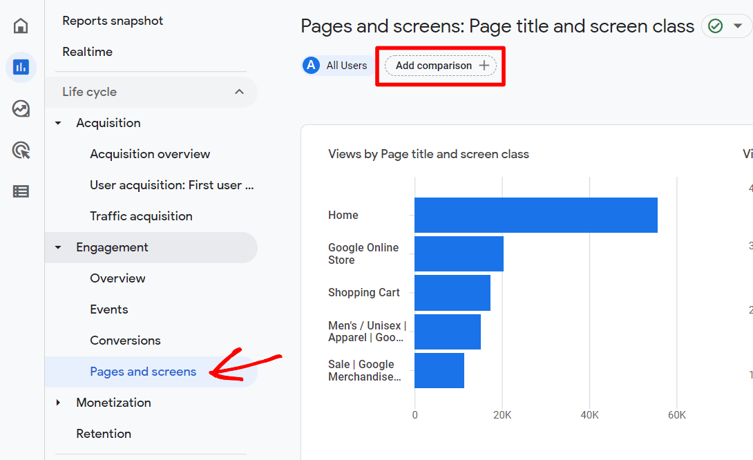 Add a comparison in GA4