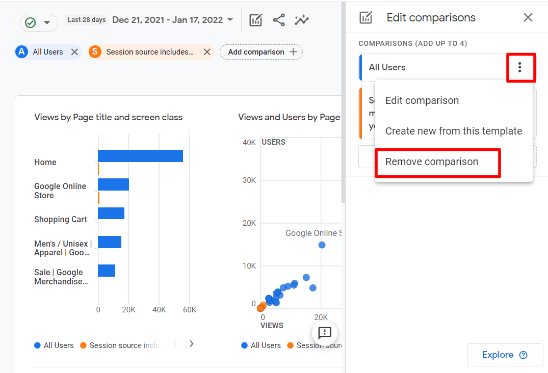 Remove comparison in GA4