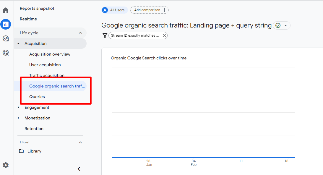 Search Console reports inside Google Analytics reports navigation