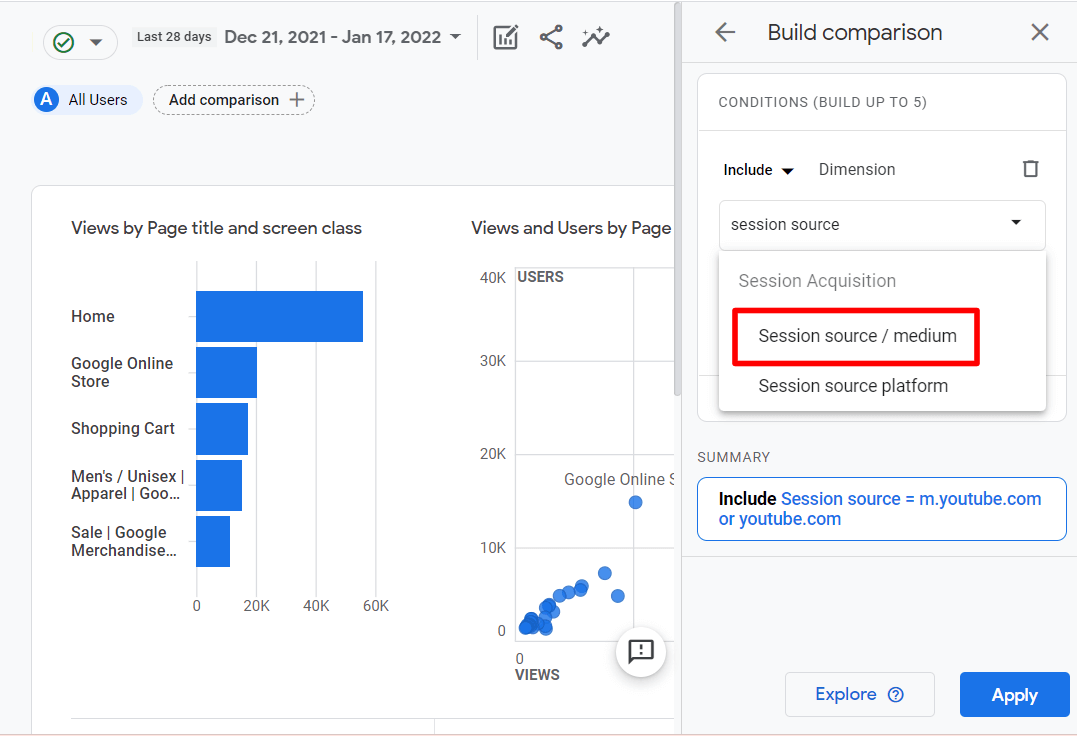 Session source comparison building