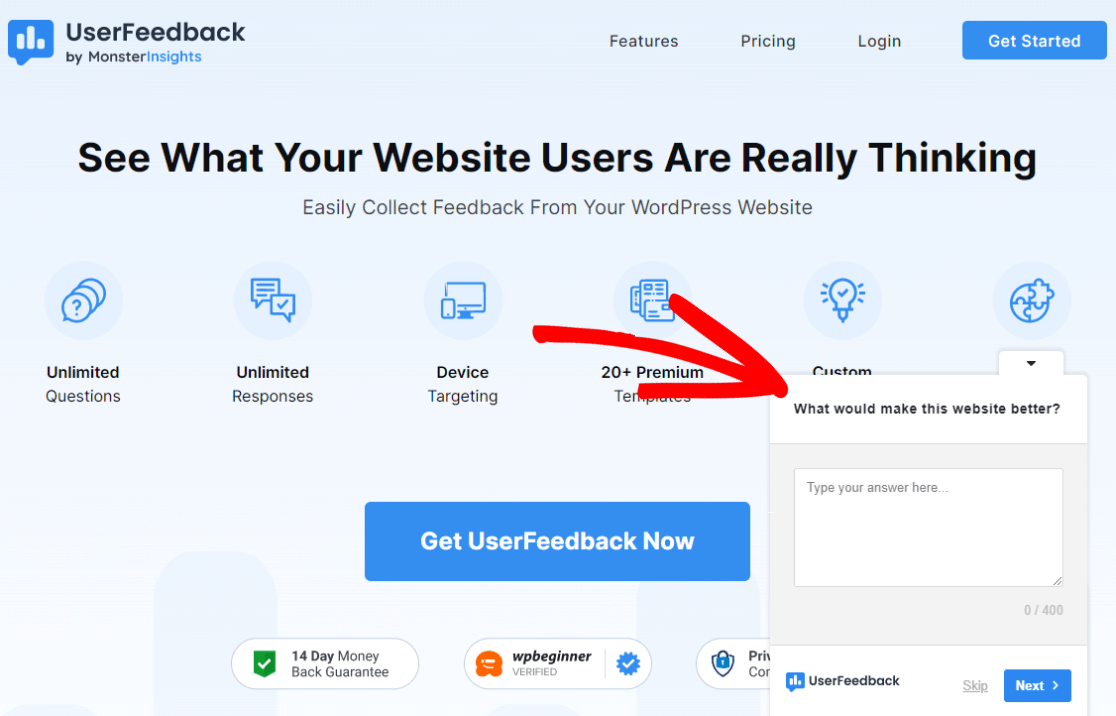 UserFeedback Popup Example