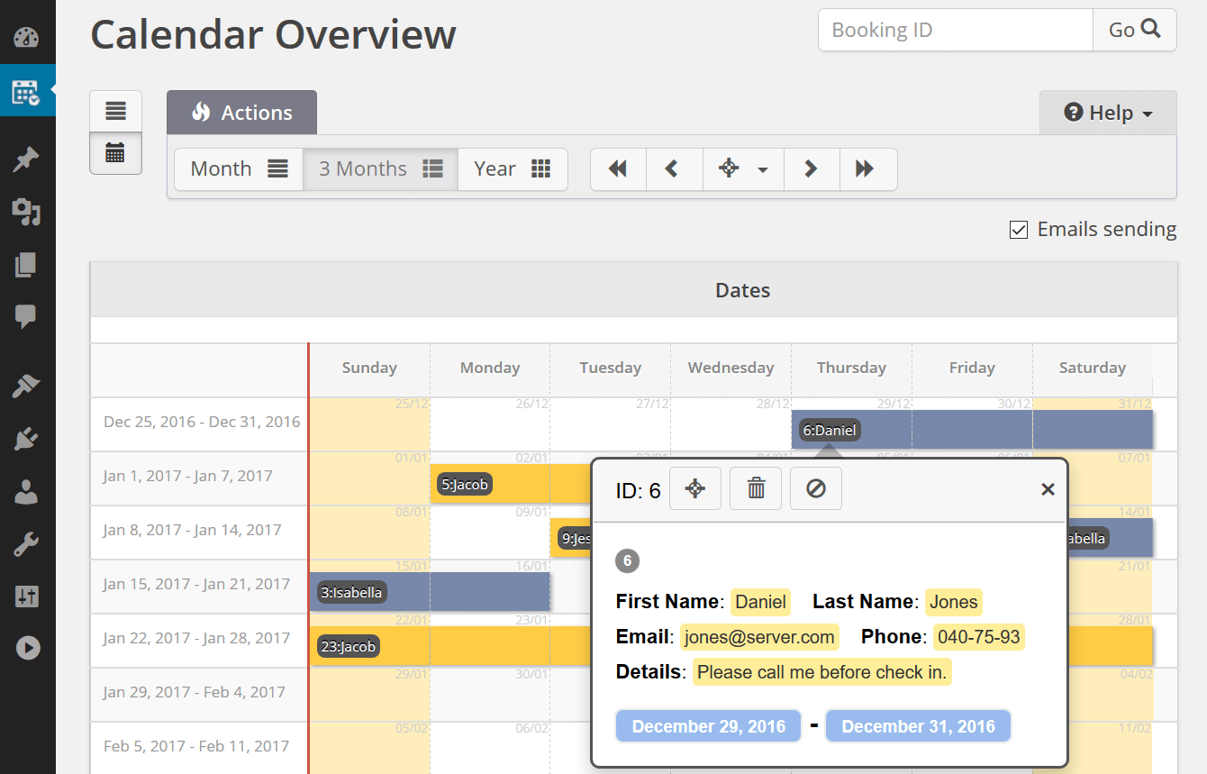 Booking Calendar Example