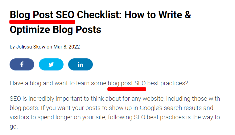 Focus keyphrase in introduction - blog post SEO checklist