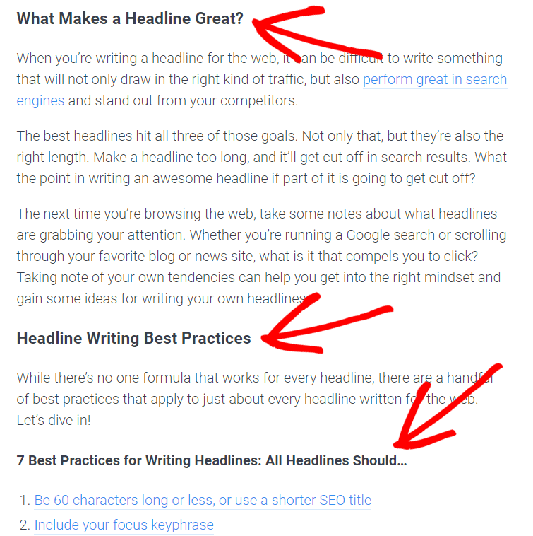 Content headings example