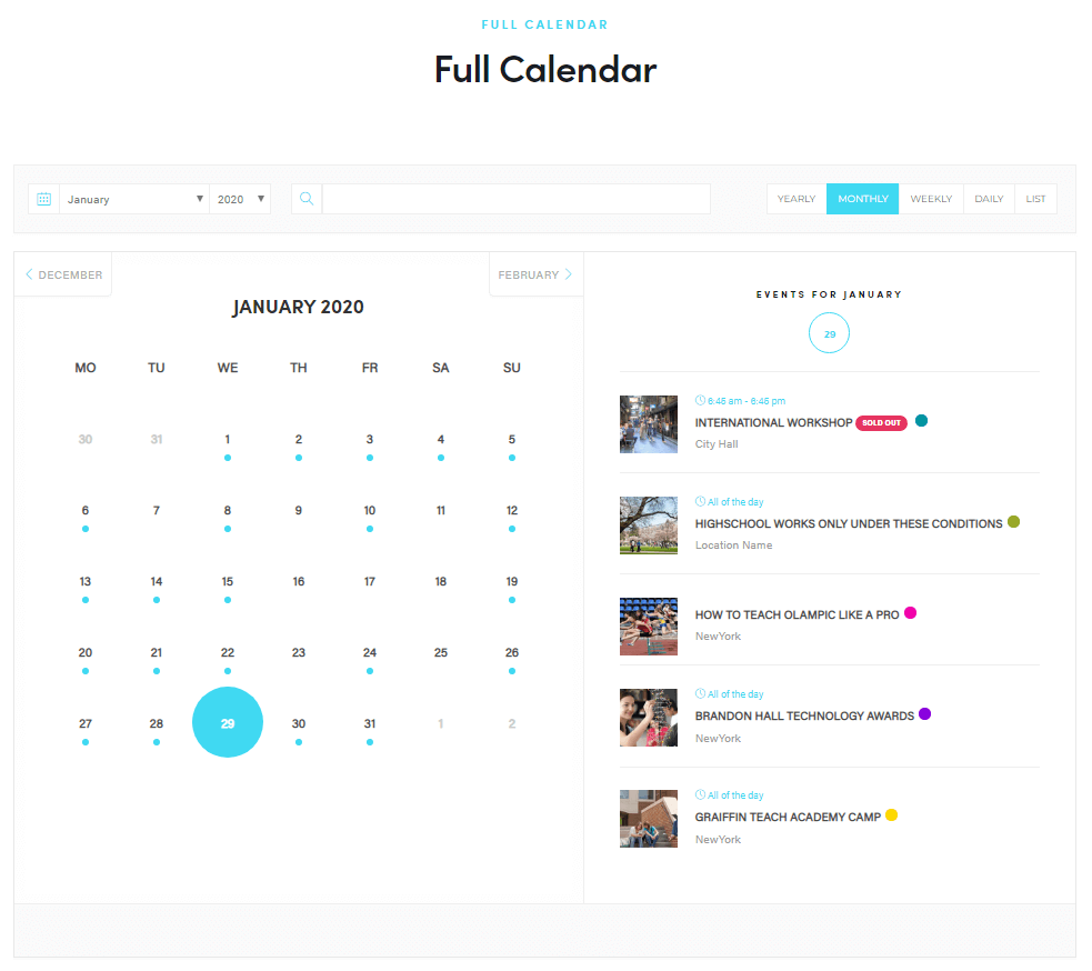 Modern Events Calendar Example