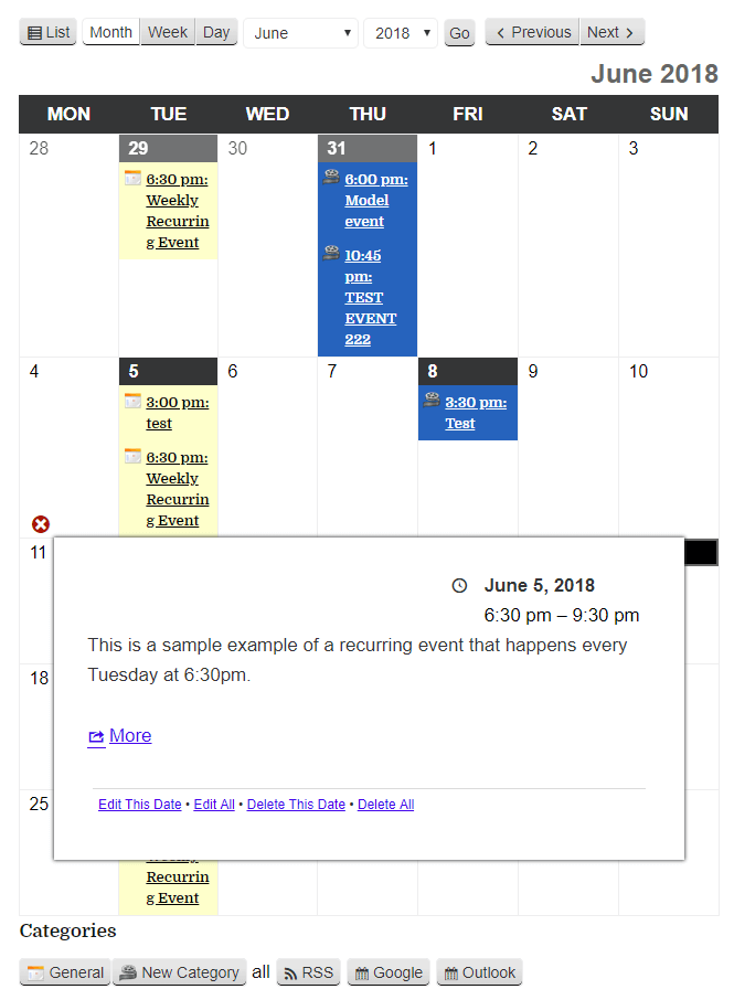 My Calendar Example