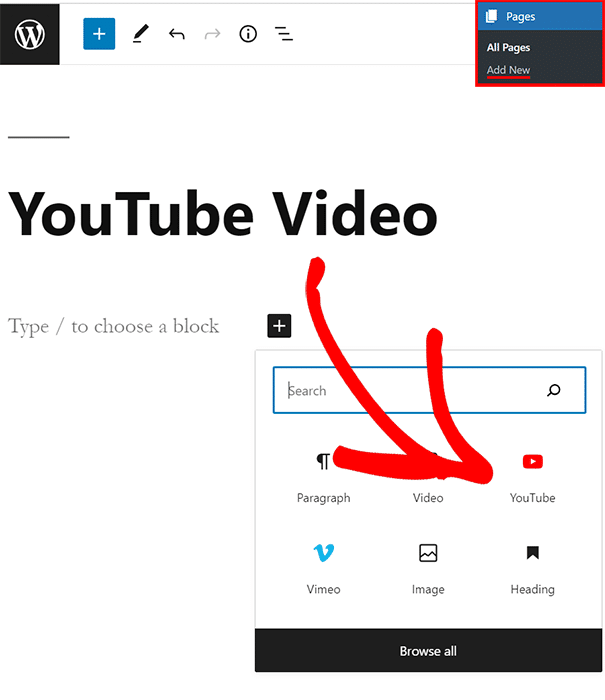 select youtube block