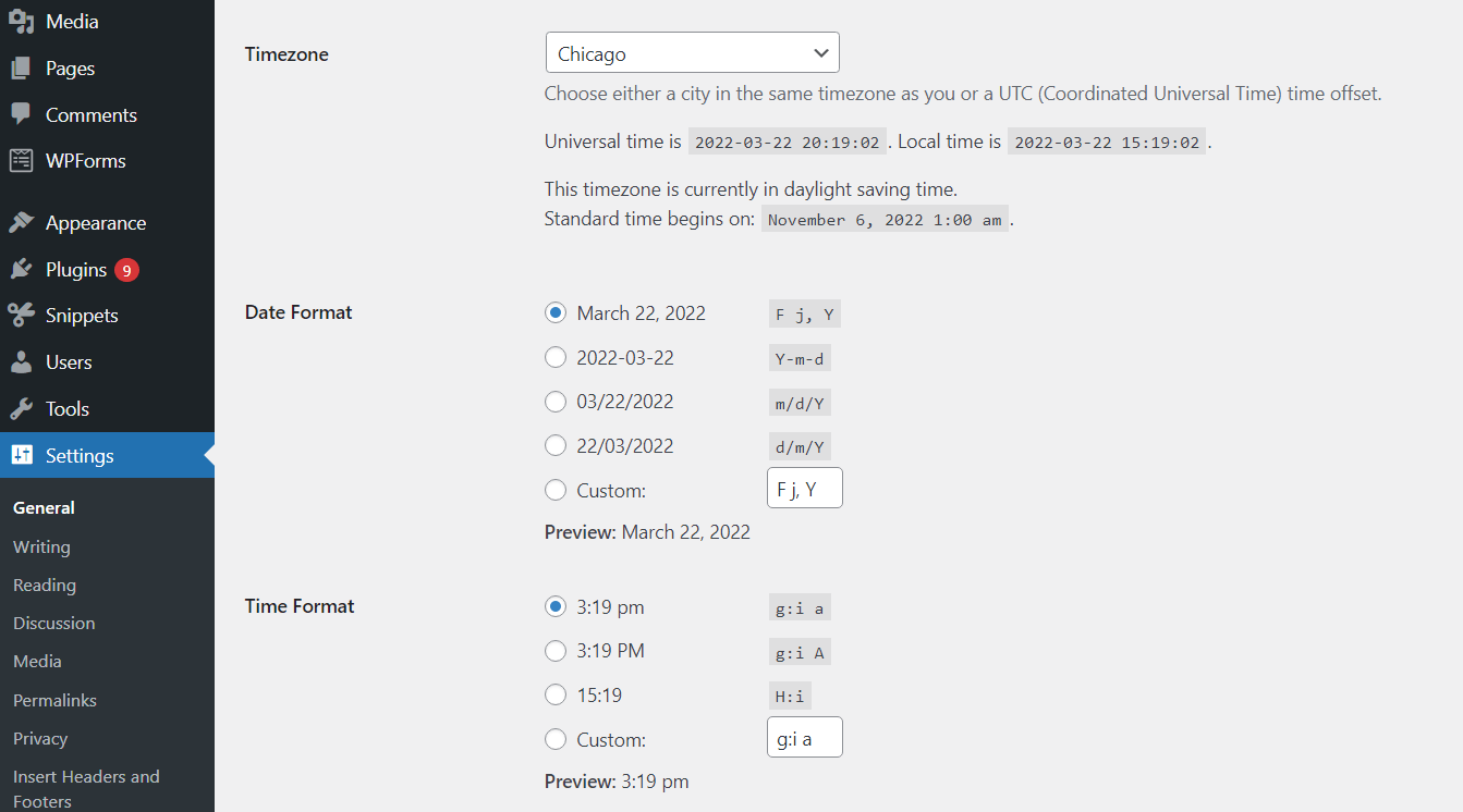 WordPress Time Zone Settings