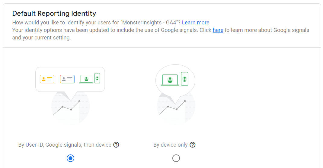 Default reporting identity GA4