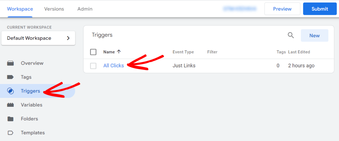 Edit all clicks trigger in Google Tag Manager