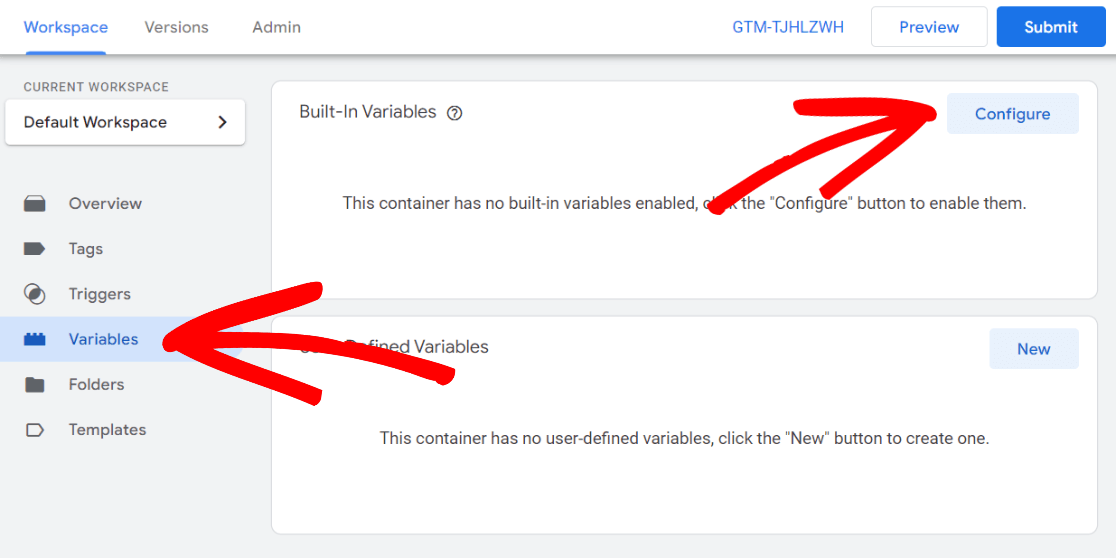 Configure built-in variables in Google Tag Manager