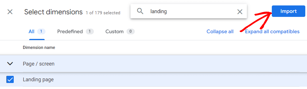 Add the landing page dimension to GA4 exploration