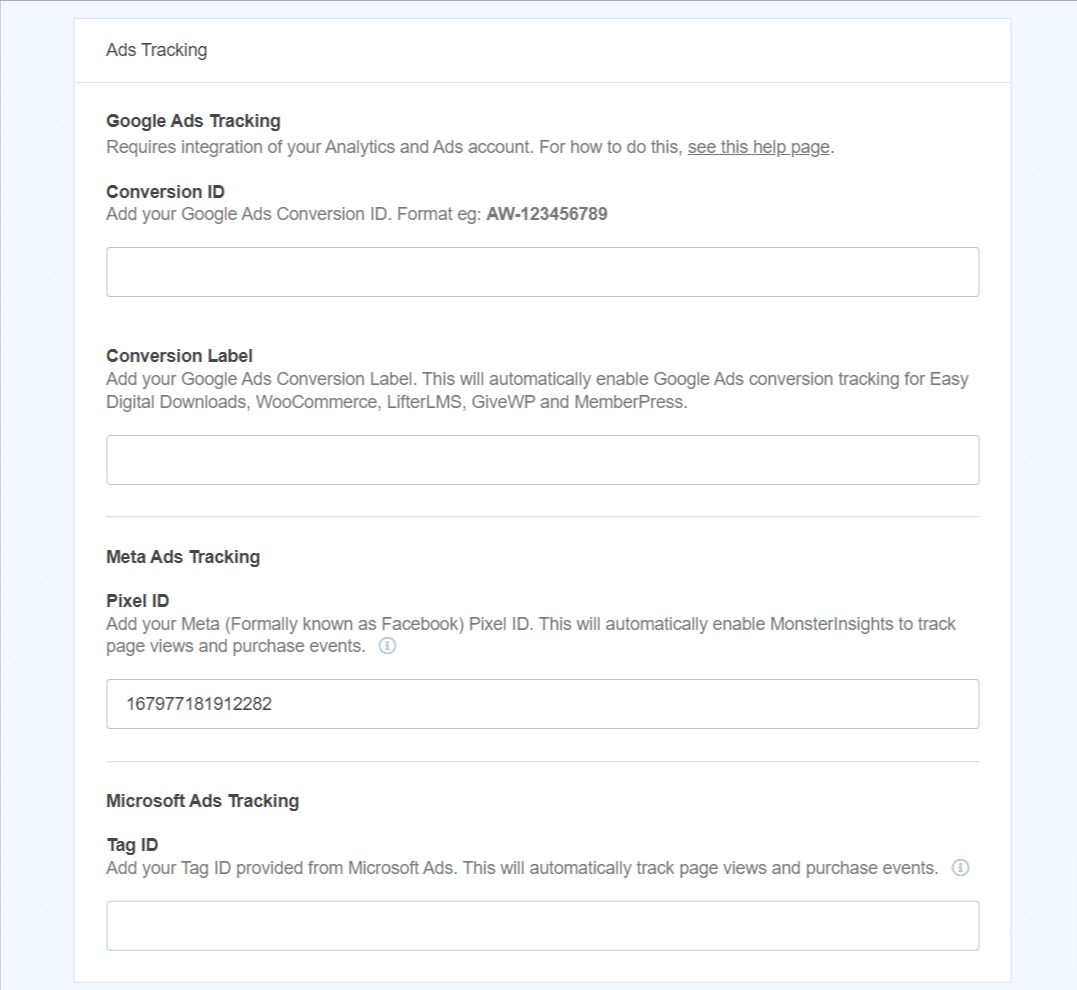 MI PPC Ads Tracking Settings