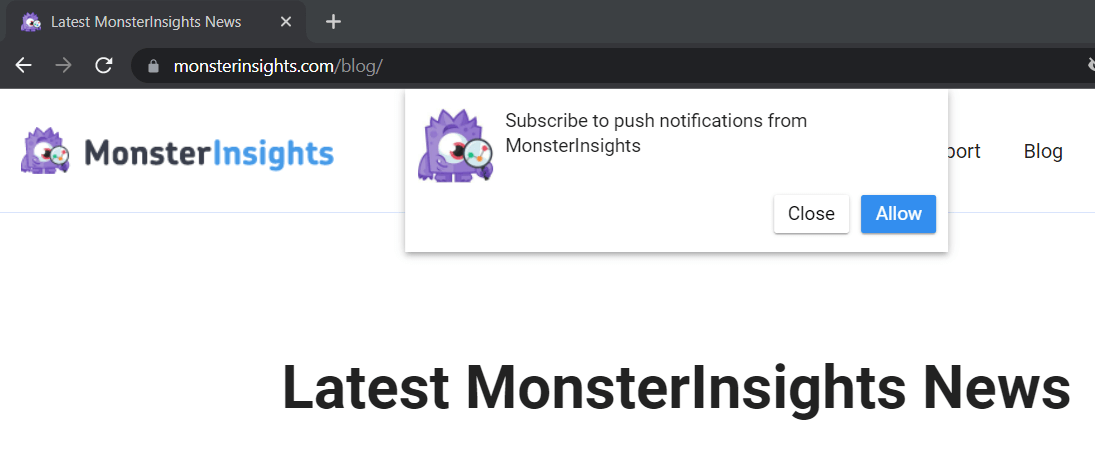 Web push notification signup example