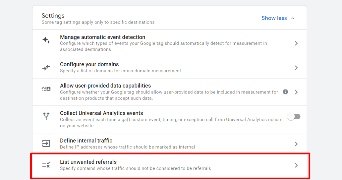 GA4 list unwanted referrals