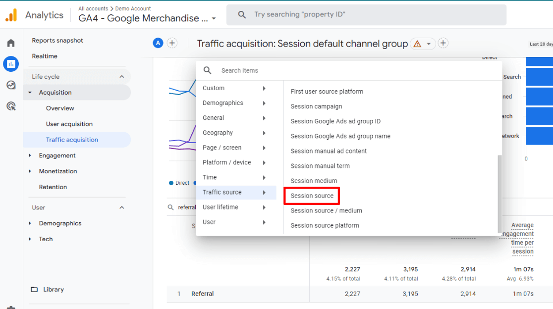 Traffic source - session source GA4