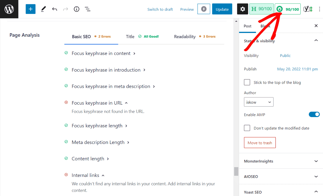 AIOSEO vs Yoast Page Analysis