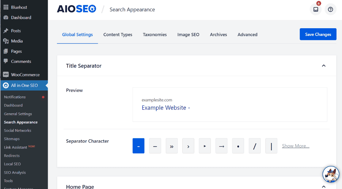 All in One SEO Search Appearance Settings
