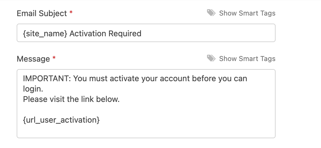 User activation email