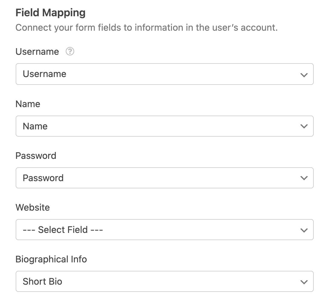 User Registration: Field Mapping
