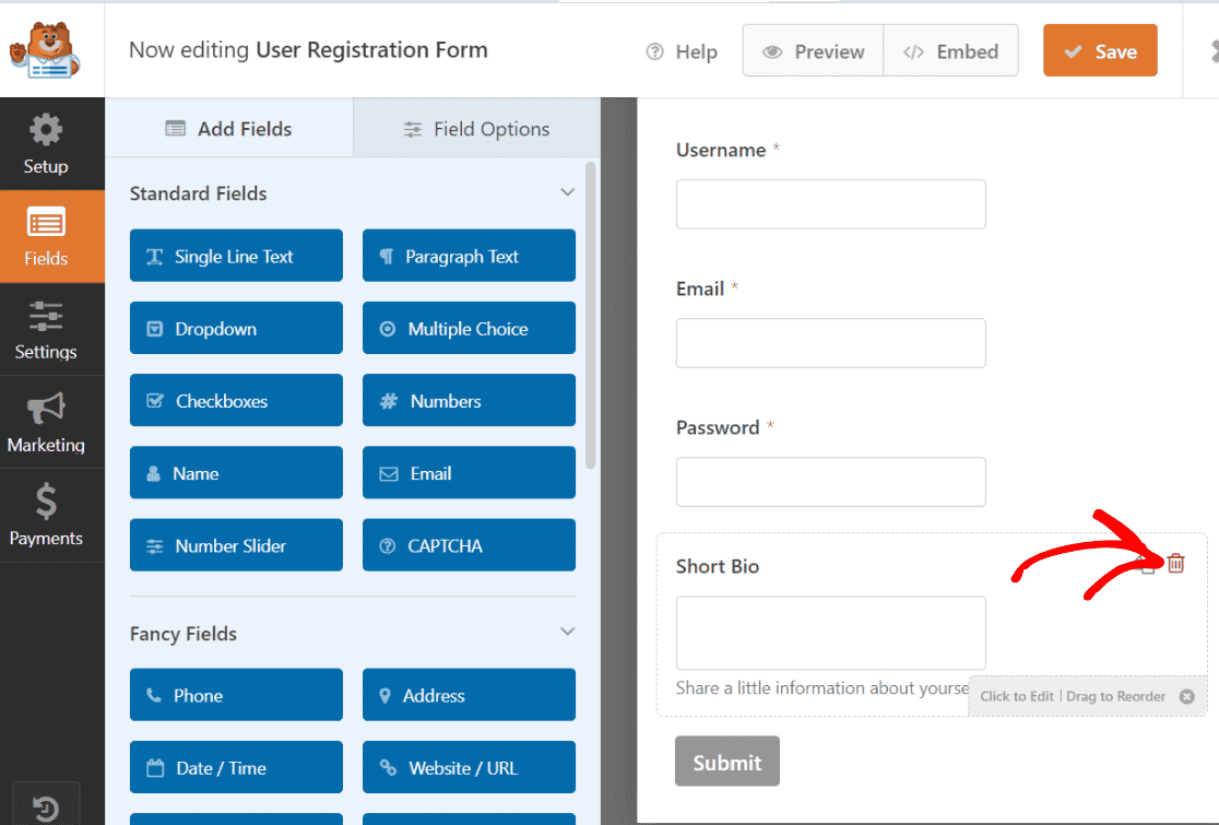 Remove WPForms Field