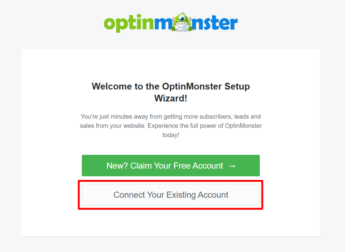 Connect an existing account in OptinMonster