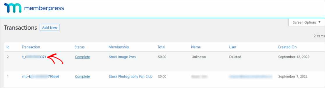 MemberPress Transactions List WordPress